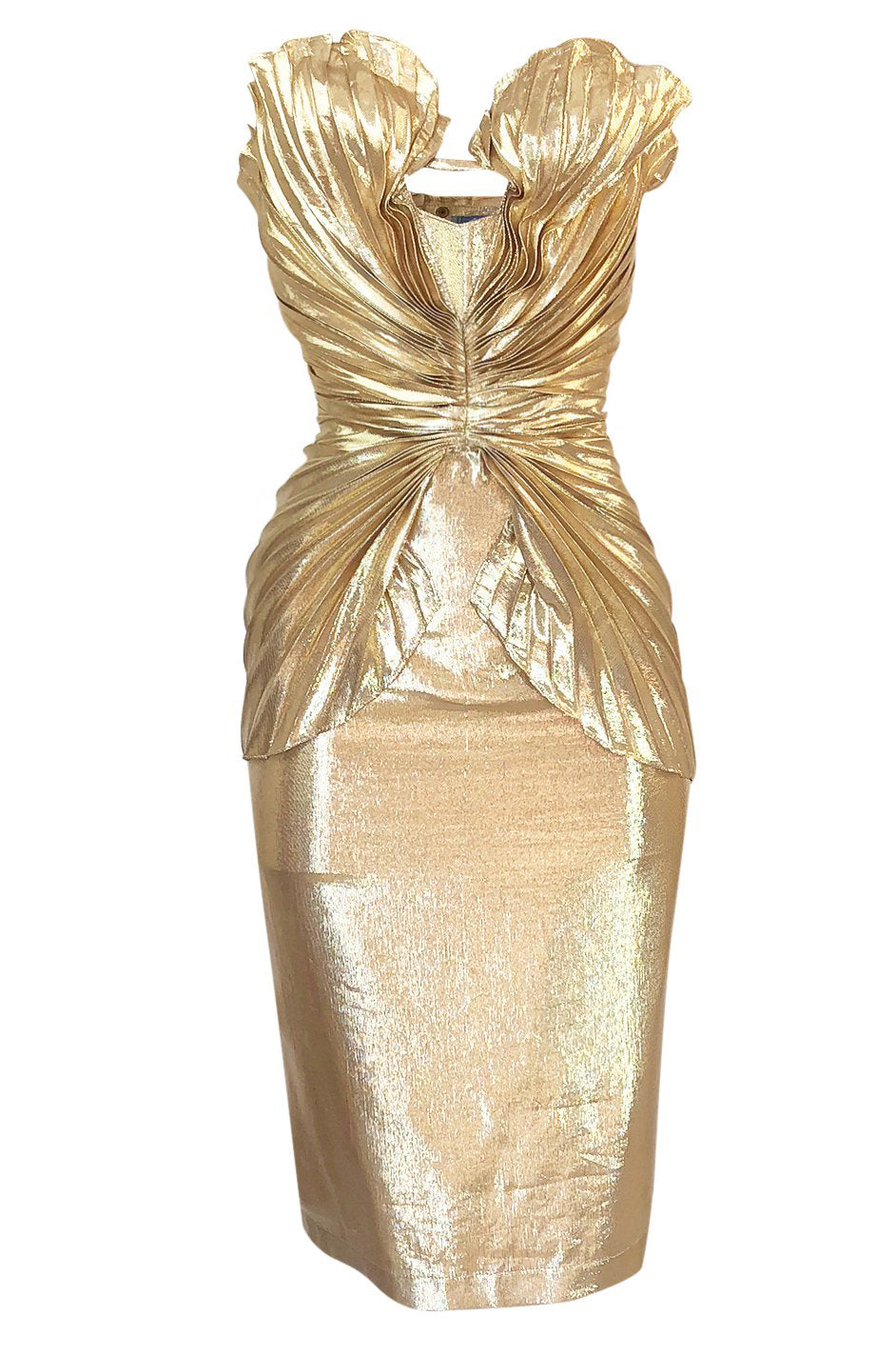 Rare Spring 1985 Thierry Mugler Bombshell Pleated Gold Lurex