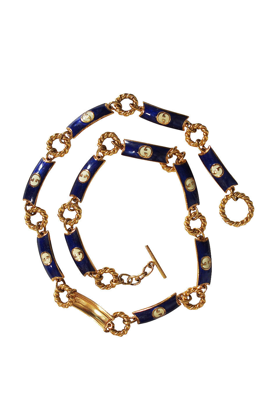 Shrimpton Belt Gold Gucci Blue & Enamel Couture 1970s –
