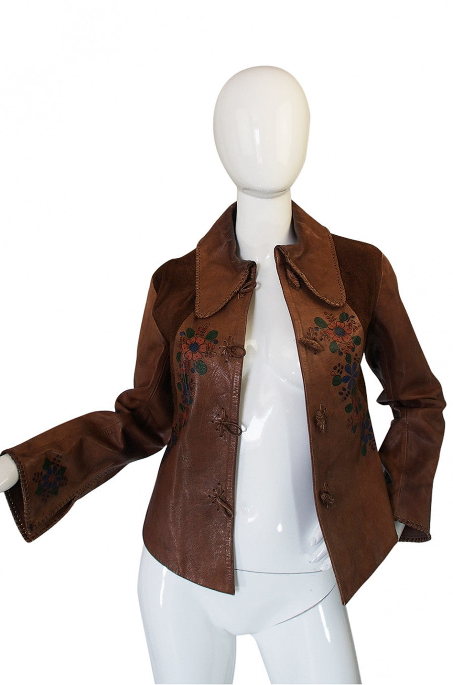 Vintage cheapest Char Santa Fe Suede Whipstitch Cropped Brown Jacket Hand Painted Desert