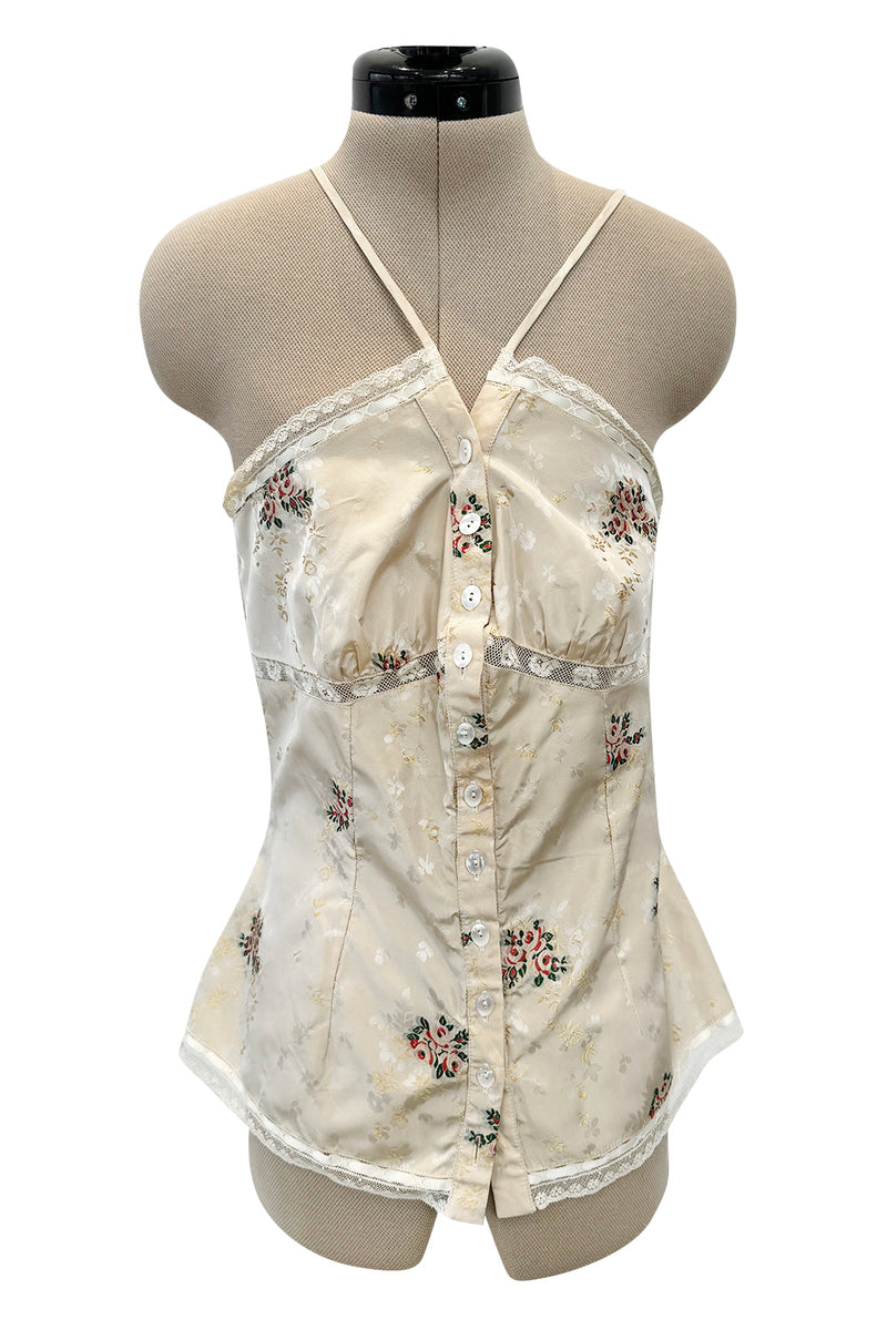 Spring 2006 Christian Dior by John Galliano Ivory Silk Top & Skirt Set w Flowers