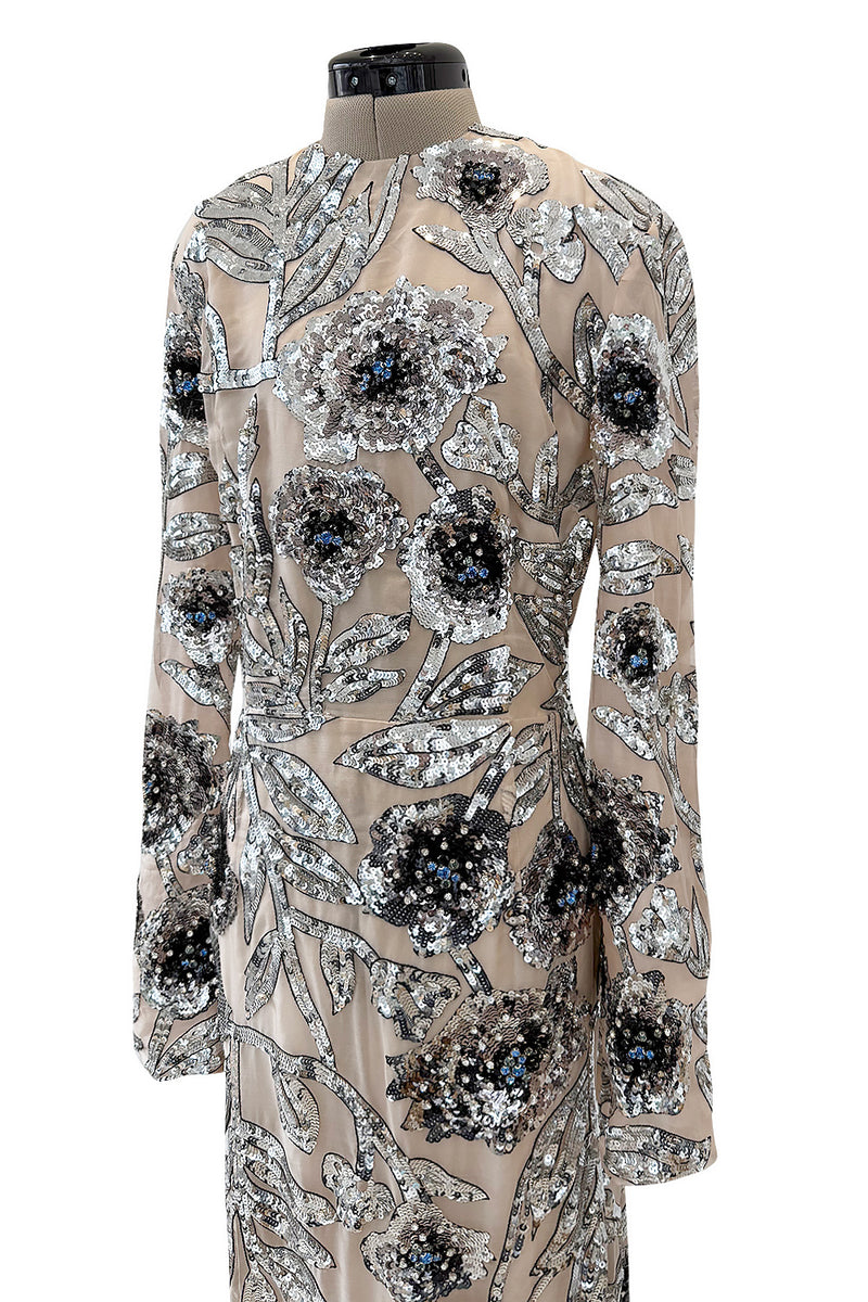 Gorgeous Fall 2022 Erdem Look 41 Nude Silk Organza & Silver Sequin Dress