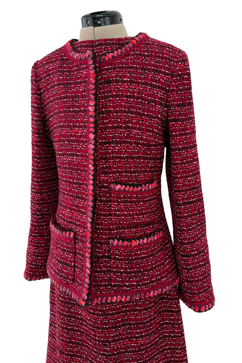 Fall 2001 Chanel by Karl Lagerfeld Deep Red Tweed Dress & Jacket Set