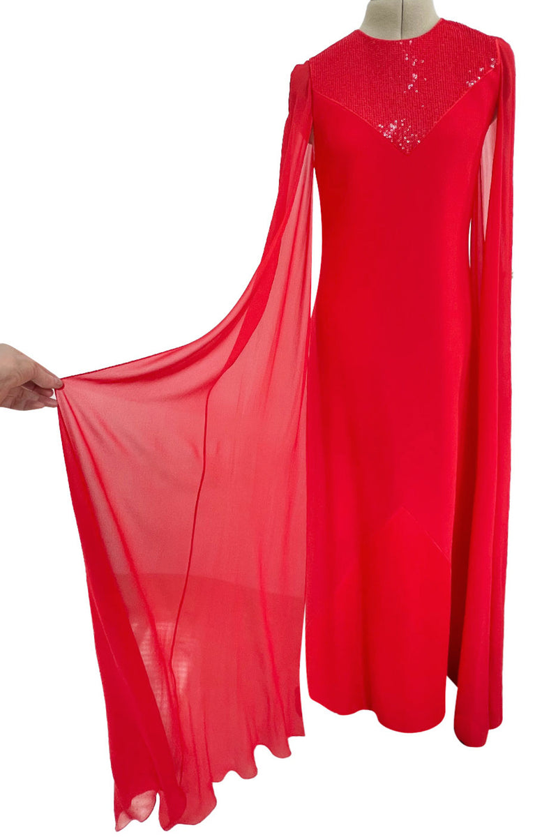 Dreamy Resort 2019 Givenchy by Clare Waight Keller Red Silk Dress w Sequins &  Floor Length Sleeves