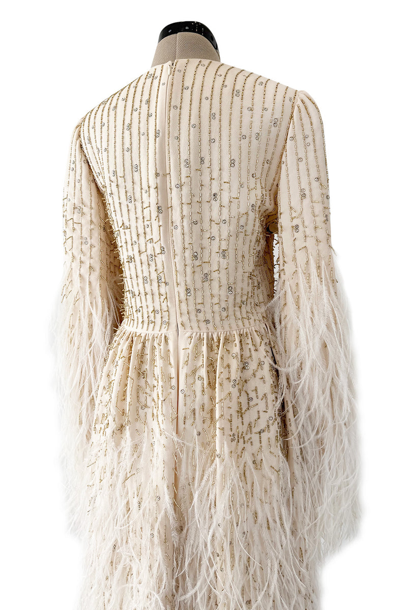 Extraordinary Spring 2020 Valentino by Pierpaolo Piccioli Ivory Silk Beaded Feather Dress