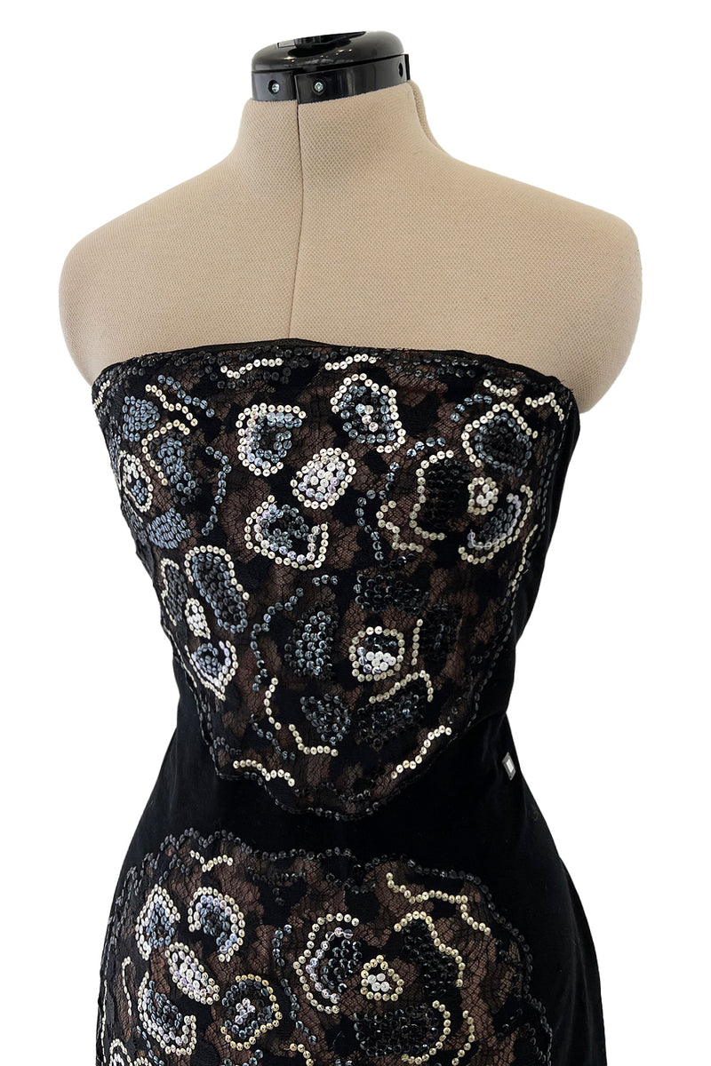 Outstanding Fall 2001 Chanel by Karl Lagerfeld Runway Strapless Sequin & Lace Panel Dress