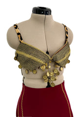 Incredible & Rare Fall 1989 Rifat Ozbek Embroidered Skirt Suit & Gold Bra Top