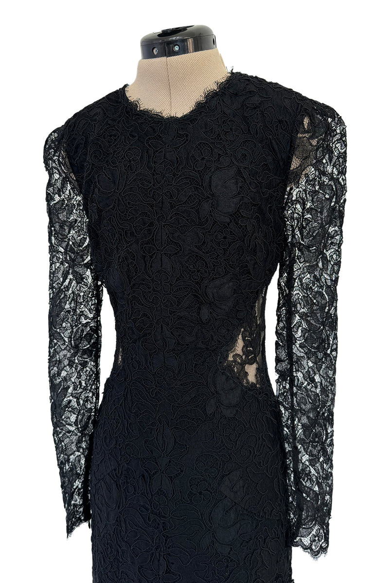 Fall 2017 Alexander McQueen by Saran Burton Black Lace Dress w See Through Back & Sleeves