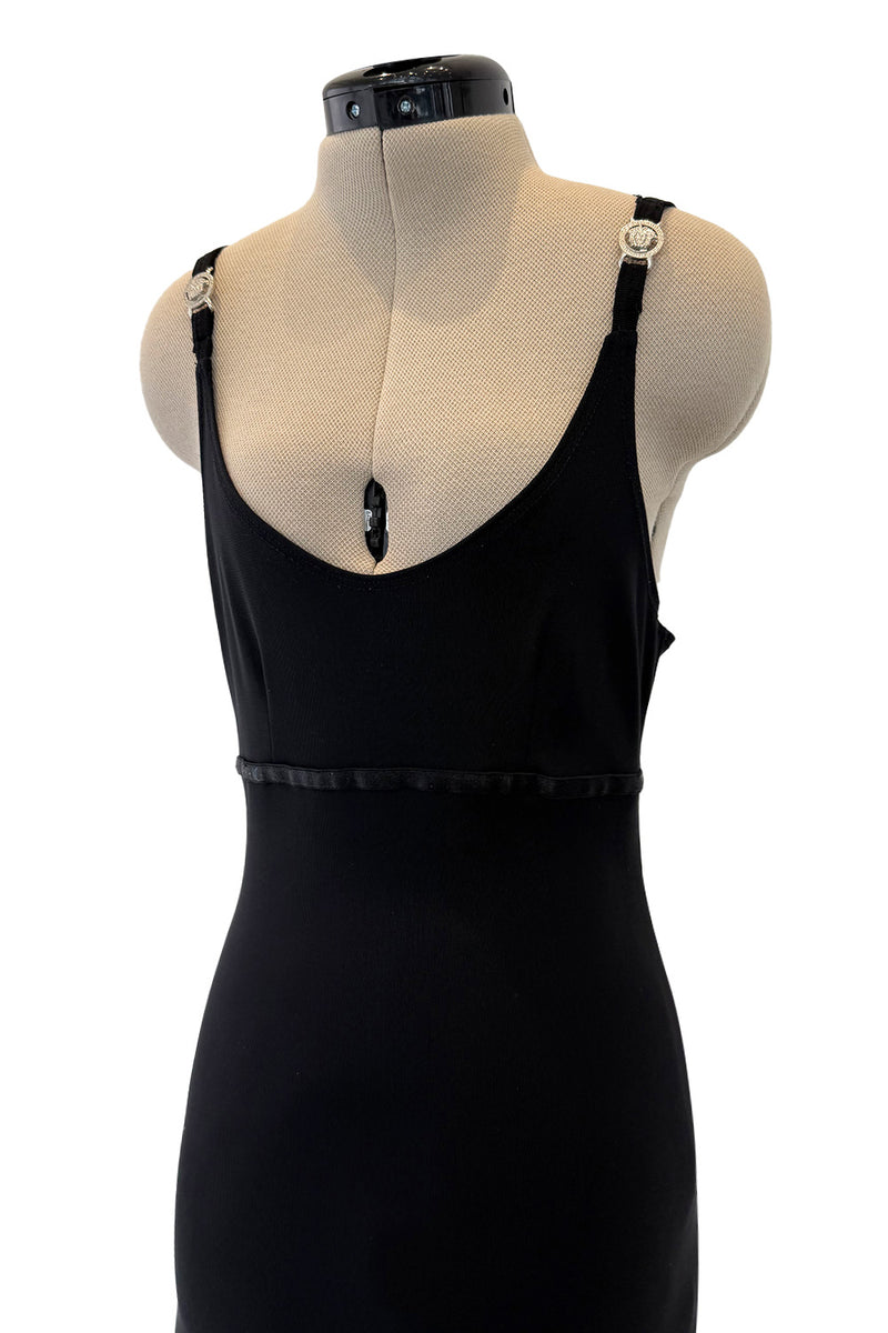 Minimalist c.1995- 1996 Gianni Versace Black Stretch Dress w Side Slits