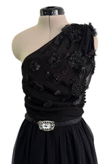 Spectacular Cruise 2008 Christian Dior by John Galliano Embellished One Shoulder Black Silk Chiffon Dress