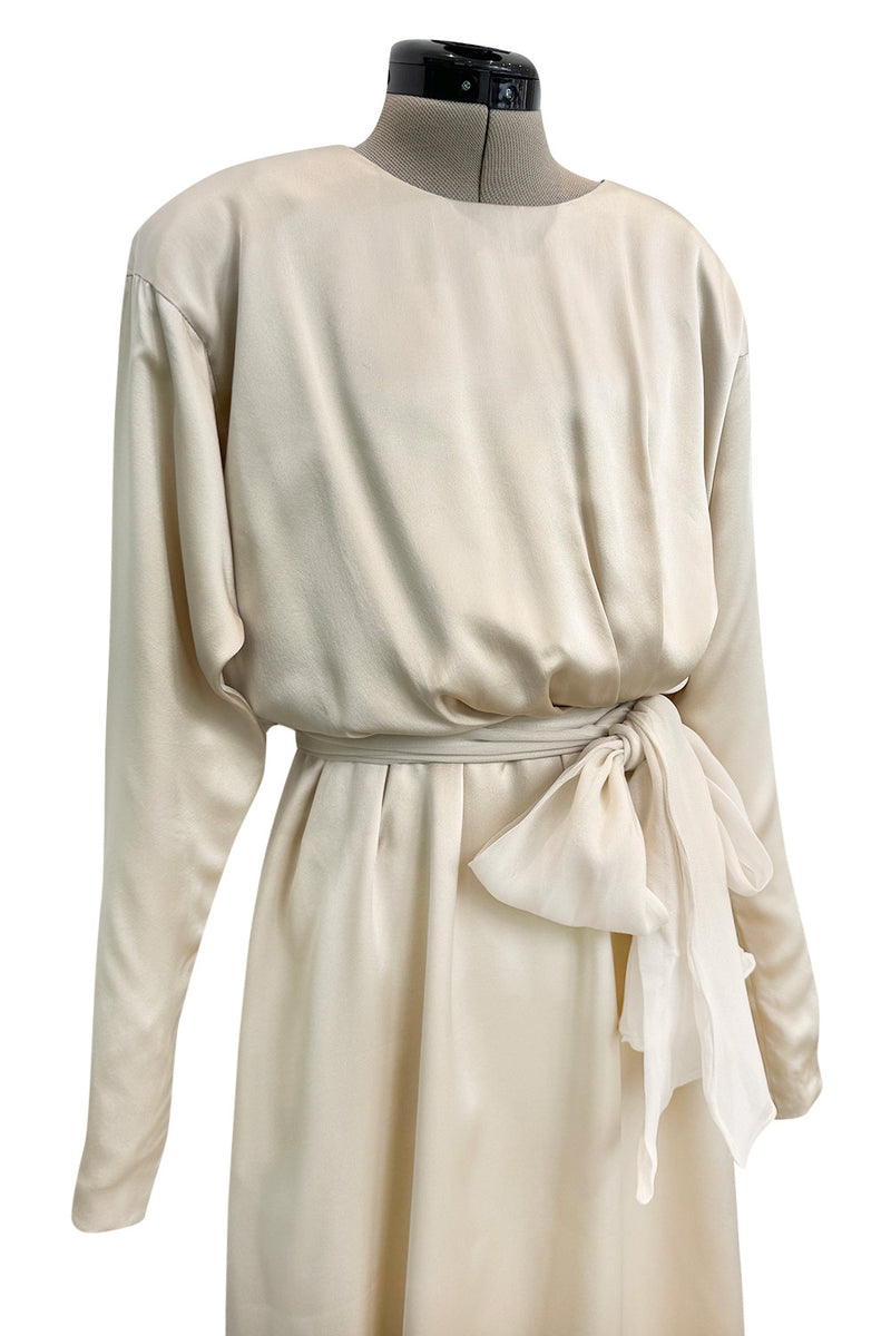 Incredible Spring 1990 Yves Saint Laurent Haute Couture Runway Look 50 Ivory Silk Dress