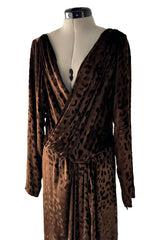 Gorgeous Fall 1986 Yves Saint Laurent Runway Plunge Silk Velvet Leopard Dress