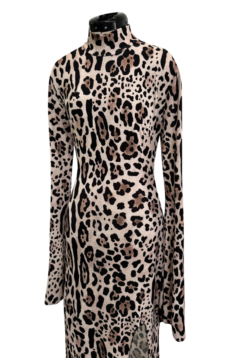 Recent Roberto Cavalli Stretch Jersey Leopard Dress w High Side Slit & Open Back