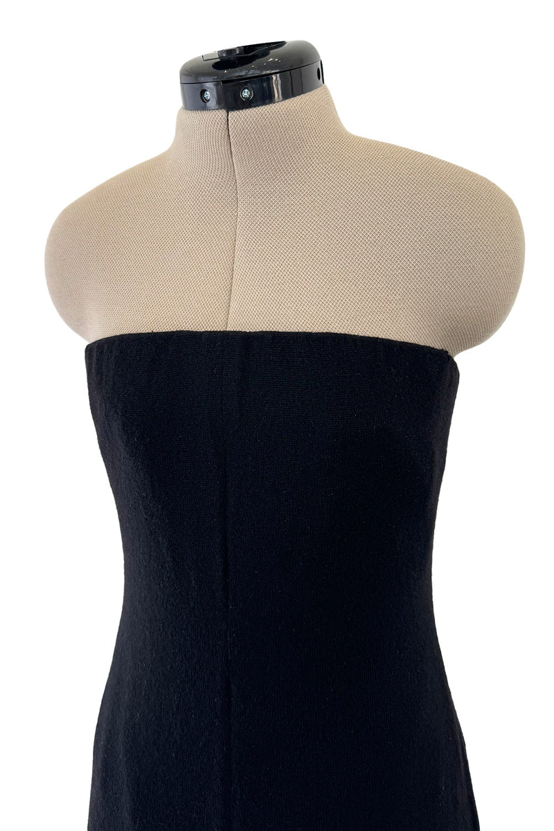 Fabulous 1980s Unlabeled Halston Black Strapless Cashmere Jumpsuit w Built in Inner Corset