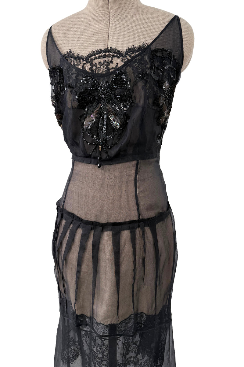 c.2006 John Galliano Black Silk Organza & Lace Dress w Elaborate Sequin Detailing