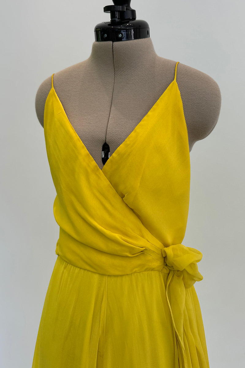 Oscar de la Renta 1970s Yellow Chiffon & Feather Dress