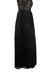 Prettiest 1960s James Galanos Couture Black French Lace & Silk Cord Dress