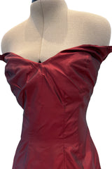 Magnificent Rare Fall 2000 John Galliano Deep Burgundy Red Silk Taffeta Corset Dress w Extended Panel