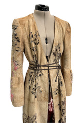 Extraordinary Spring 2002 Roberto Cavalli Runway Look 5 Hand Painted Distressed Suede Full Length Coat