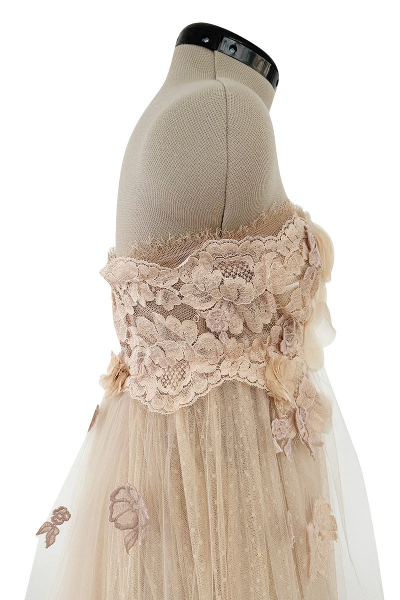 Magical 2012 Dolce & Gabbana Pinky Nude Tulle & Lace Flower Applique Strapless Dress