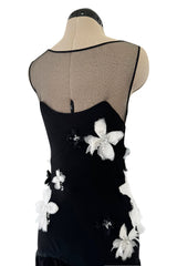 Beautiful Fall 2005 John Galliano Bias Cut Black Silk Dress w Hand Applied Silk Flowers