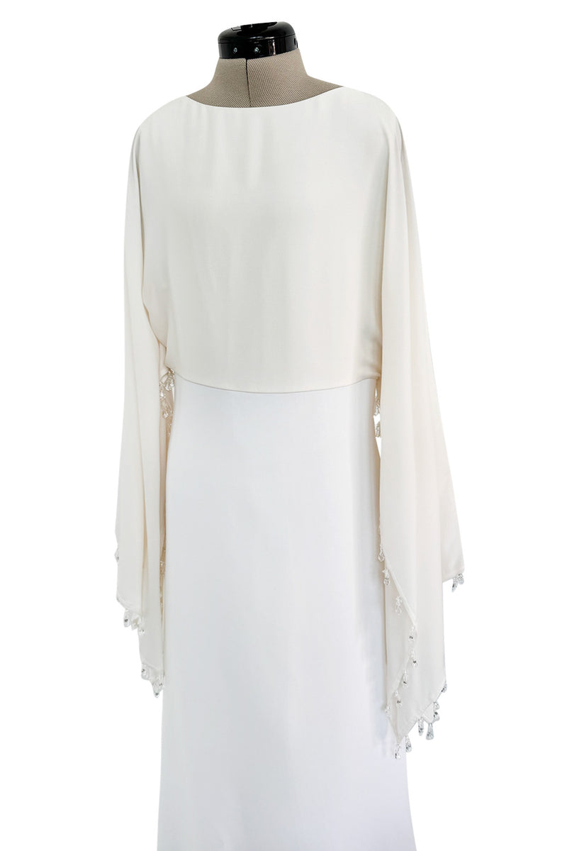 Amazing 2018 Givenchy by Clare Waight Keller White & Ivory Dress w Bead Edged Angel Sleeves