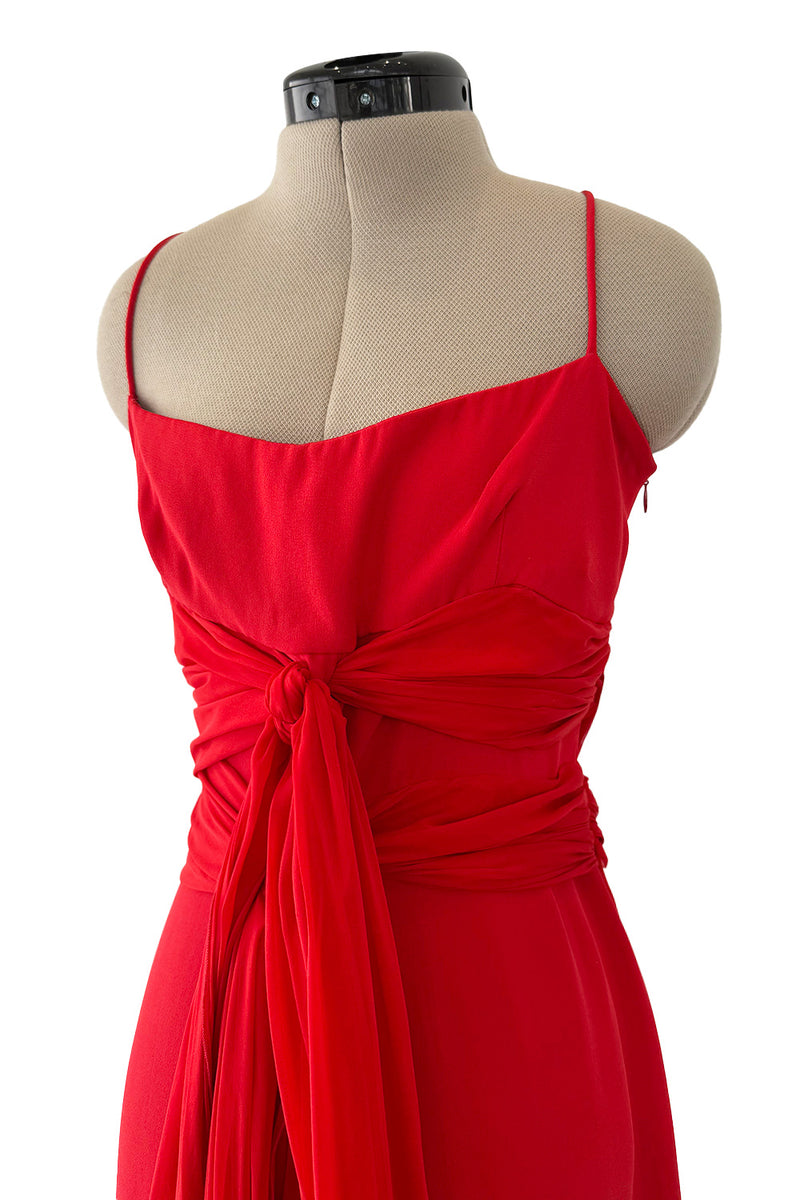 Gorgeous Spring 2003 Valentino Look 64 Red Silk Dress w Silk Chiffon Ties