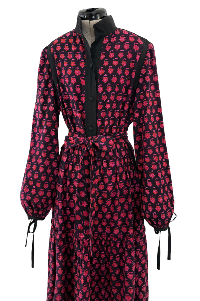 Late 1960s-70s Christian Dior by Marc Bohan Floral Print Cotton Smock Dress