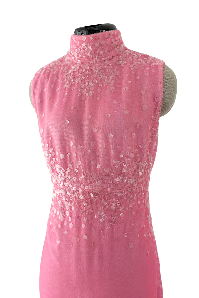 Exceptional Spring 1997 Chanel by Karl Lagerfeld Runway Pink Velvet Sequin Dress