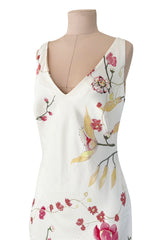 Romantic Spring 2007 Alexander McQueen Stunning Bias Cut Floral Silk Dress w Low Open Back