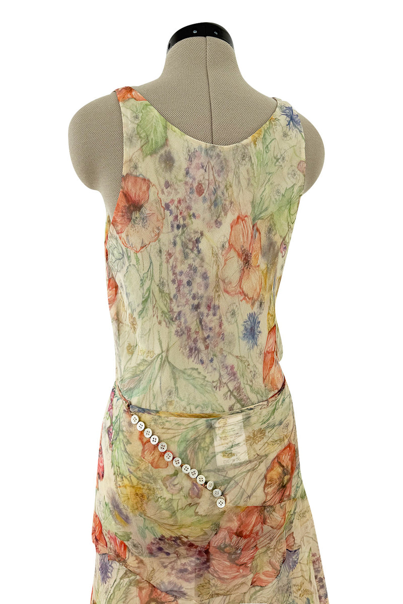 Amazing Spring 2004 Alexander McQueen 'Deliverance' Two Piece Set Floral Silk Chiffon Set