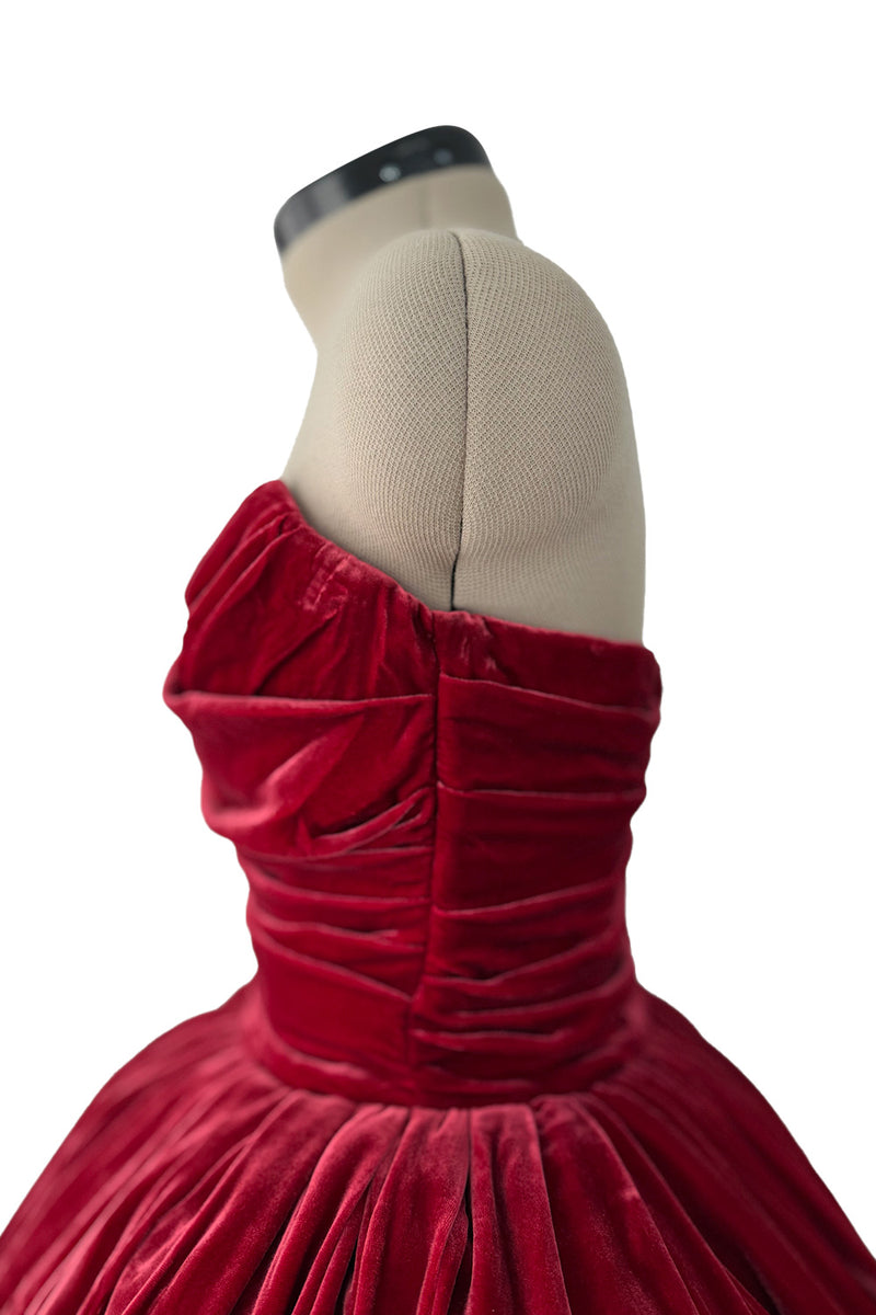 Phenomenal 2012 Dolce & Gabbana Strapless Deep Red Velvet Puff Skirt Dress