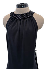 Rare Fall 1971 Loris Azzaro Black Jersey Dress w Bead & Crisscross Backless Dress