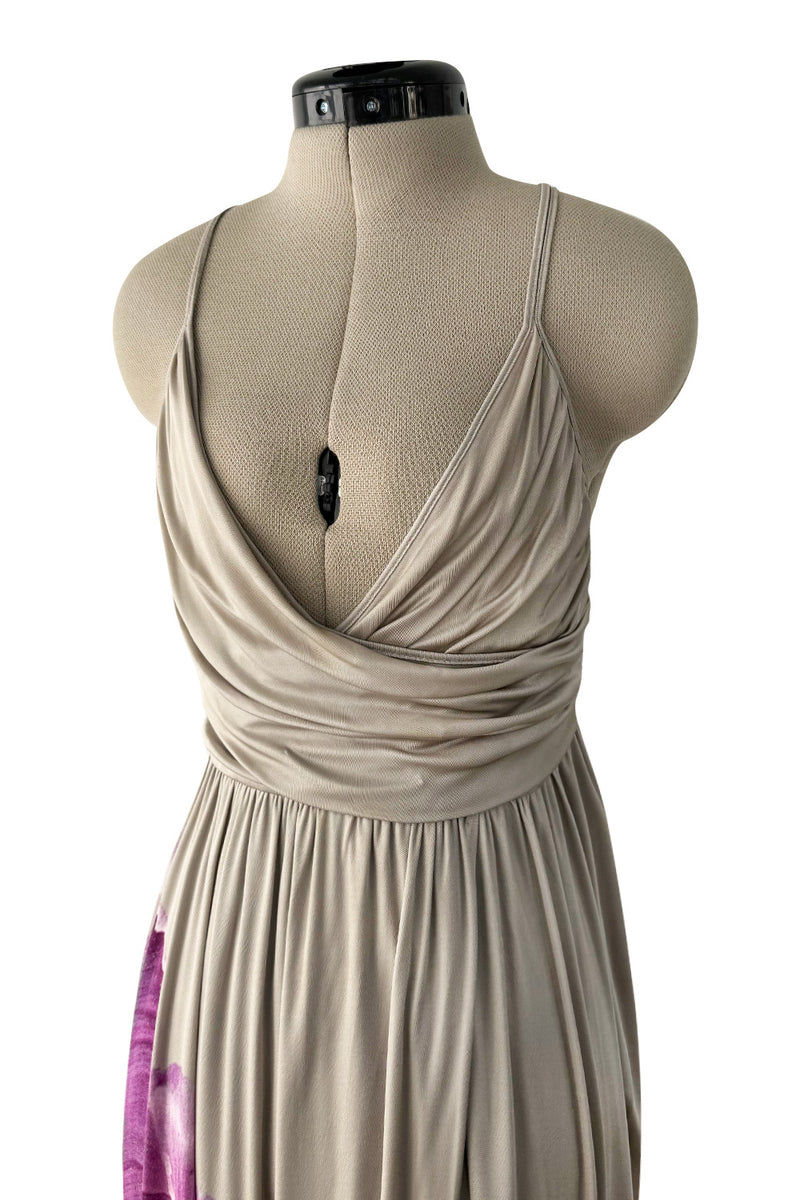 Prettiest 2006 Alexander McQueen Soft Taupe Jersey Dress w Huge Floral Print