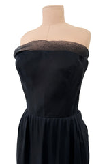 Spring 1979 Givenchy Haute Couture Runway Black Silk Chiffon Strapless Dress w Gold Sequin Bow Dress