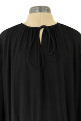 Classic 1970s Michael Novarese Black Silk Chiffon Dress w Balloon Sleeves & Pleating Details