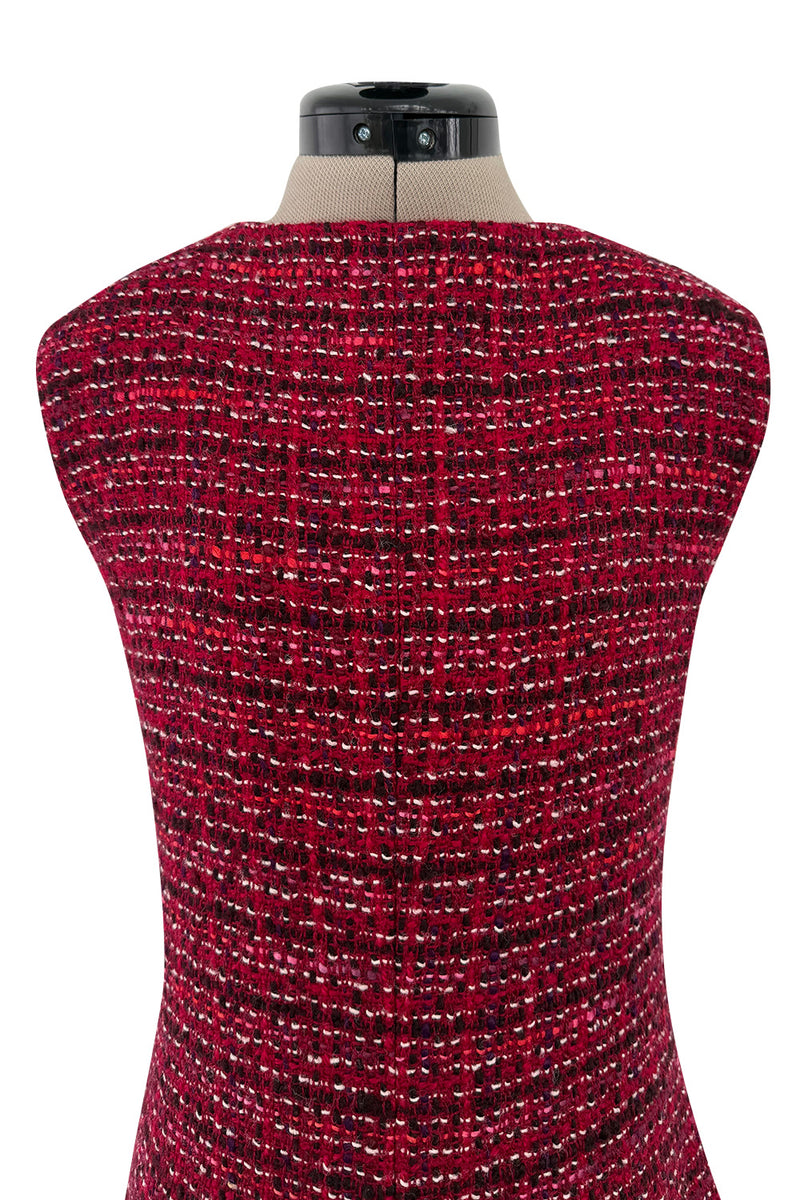 Fall 2001 Chanel by Karl Lagerfeld Deep Red Tweed Dress & Jacket Set