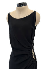 Spring 2004 Valentino Black Silk Bias Cut Dress w Open Side Lace Up Cut Out