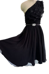 Spectacular Cruise 2008 Christian Dior by John Galliano Embellished One Shoulder Black Silk Chiffon Dress