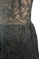 Prettiest 1960s James Galanos Couture Black French Lace & Silk Cord Dress