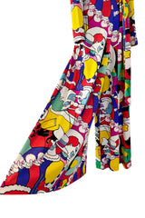 Incredible 1970s Lanvin by Jules-Francois Crahay Clown Print  Wide Leg Jersey Jumpsuit