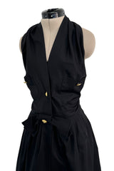 Gorgeous Little 1980s Chanel by Karl Lagerfeld Black Cotton Halter Dress w Full Skirt