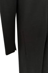 Fabulous 1980s Pauline Trigere Sleek Black Wool Jersey Jumpsuit w Front Zip