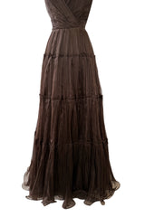 Pretty Spring 2012 Oscar de la Renta Runway Look 46 Brown Silk Chiffon Dress