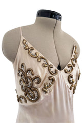 Dreamy 2004 Roberto Cavalli Pale Pink & Copper / Gold Wire Embellished Dress