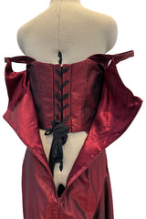 Magnificent Rare Fall 2000 John Galliano Deep Burgundy Red Silk Taffeta Corset Dress w Extended Panel