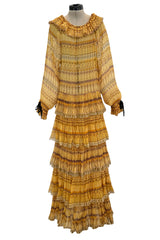 Prettiest Fall 1977 Christian Dior by Marc Bohan Runway On or Off Shoulder Ruffle Dress w Balloon Sleeves