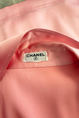 Dreamy 1990s Chanel by Karl Lagerfeld Pastel Pink Silk Stretch Button Front Top