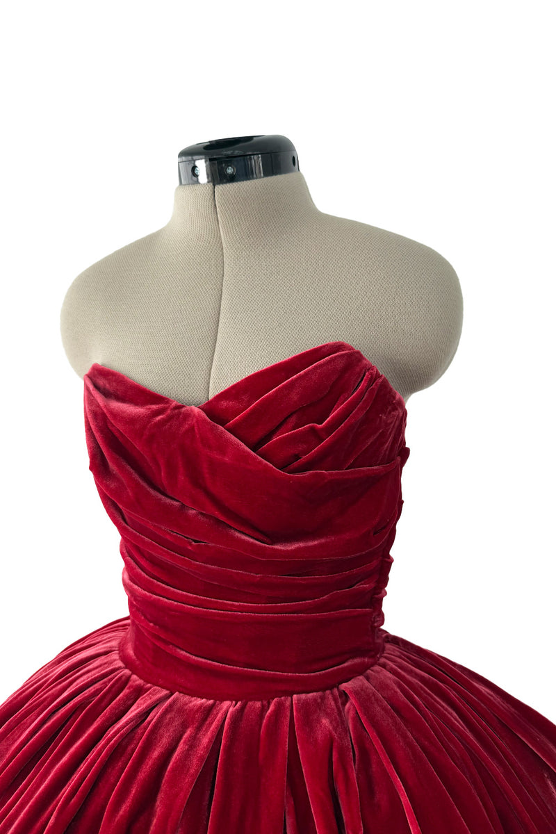 Phenomenal 2012 Dolce & Gabbana Strapless Deep Red Velvet Puff Skirt Dress