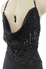 Gorgeous Fall 2003 Valentino Densely Beaded Bias Cut Black Silk Chiffon Dress