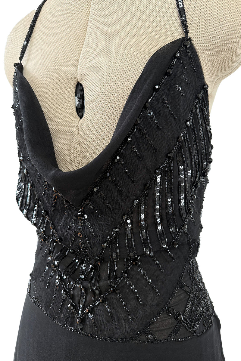 Gorgeous Fall 2003 Valentino Densely Beaded Bias Cut Black Silk Chiffon Dress